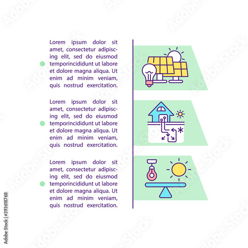 Balance in artificial and natural light concept icon with text. Solar panels. Living space. PPT page vector template. Brochure, magazine, booklet design element with linear illustrations