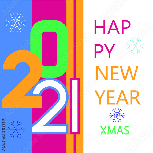 Happy New Year poster. Minimalistic  background card. 2021 xmas template.