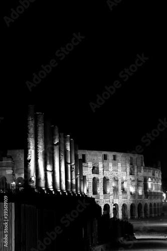  The monuments of rome in black and white at night 