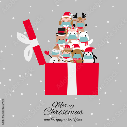 unbox the Christmas present contains animals that wear masks and sign of  Christmas