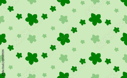 Seamless pattern of large and small green forget-me-not flowers. The elements are arranged in a wavy. Vector illustration on light green background