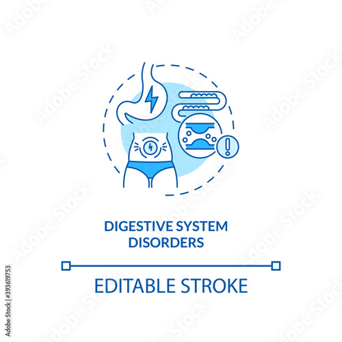 Digestive system disorders concept icon. Antidepressants side effect idea thin line illustration. Diarrhea and constipation. Vector isolated outline RGB color drawing. Editable stroke