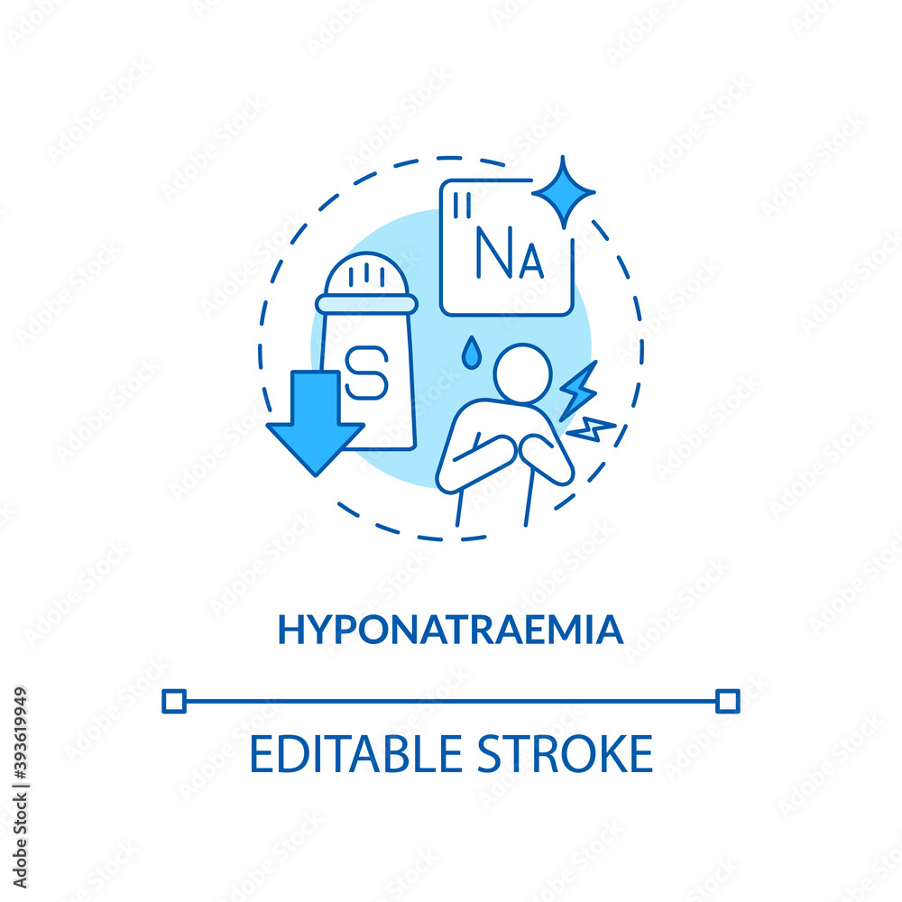 Hyponatraemia concept icon. Antidepressants effect idea thin line illustration. Low sodium concentration. Altered personality, confusion. Vector isolated outline RGB color drawing. Editable stroke Hyponatraemia concept icon. Antidepressants effect idea thin line illustration. Low sodium concentration. Altered personality, confusion. Vector isolated outline RGB color drawing. Editable stroke