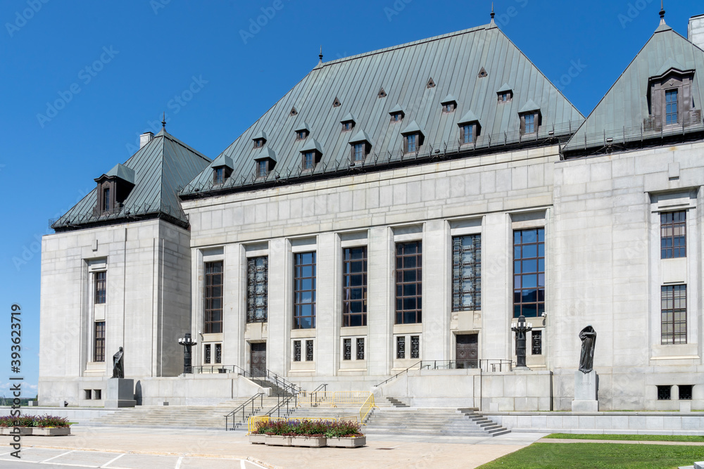 Ottawa, Ontario, Canada - August 8, 2020: Supreme Court of Canada building is shown in Ottawa on August 8, 2020. The Supreme Court of Canada is the highest court of Canada.