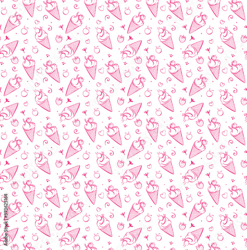 Ice cream with strawberry. seamless pattern Pink Ice cream for kids, adult, caffee. Vector illustration.