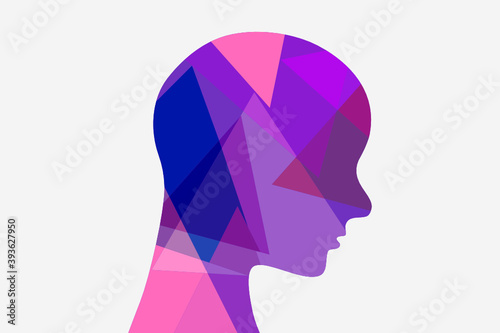 Abstract thinkking. Creative person concept. Human heat outline made by different color shapes. Vector.