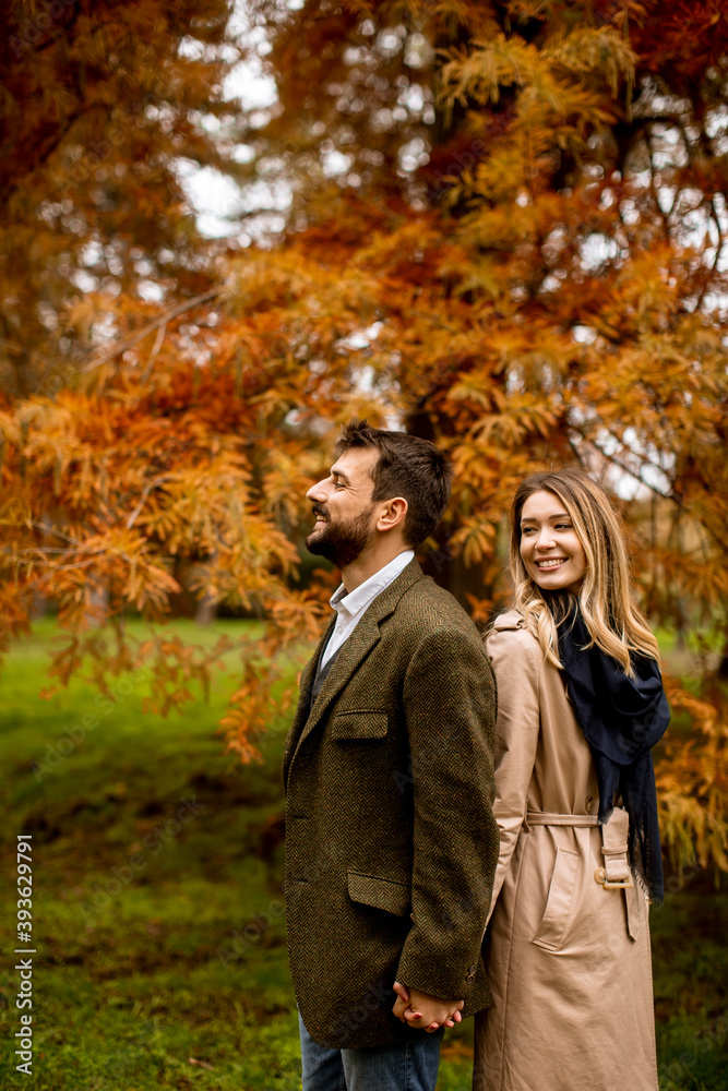 Fototapeta premium Young couple in the autumn park