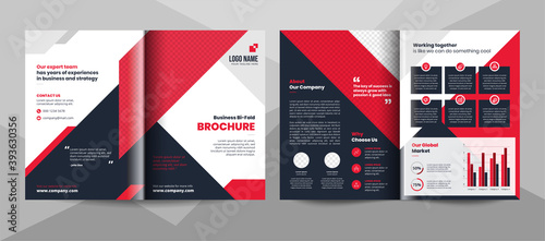 Red and black business bifold brochure template. Corporate business flyer template.