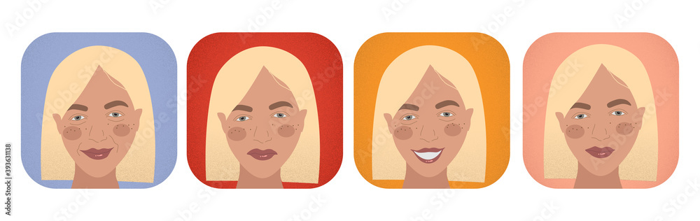 woman character face expression, vector set of mood, persona profile collection. woman character face expression, vector set of mood, persona profile collection.