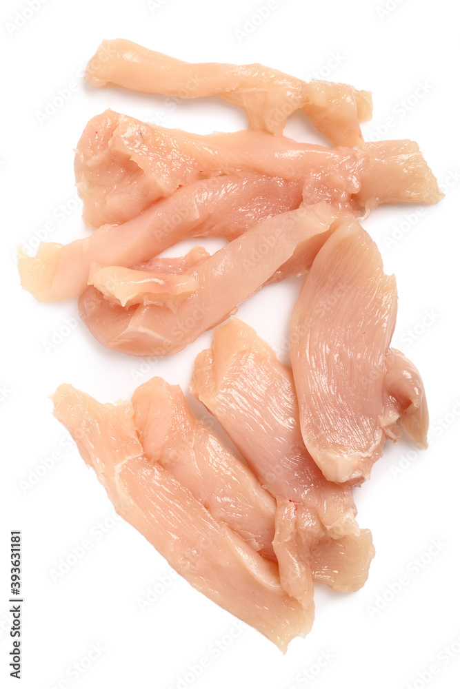 Chicken breast strips. Isolated on a white background. Chicken breast strips. Isolated on a white background.
