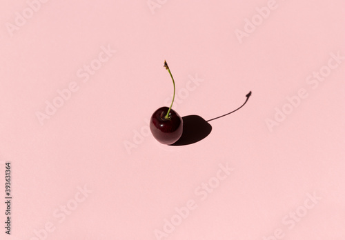 Canvas Print Cherry berry on pink background in sun light