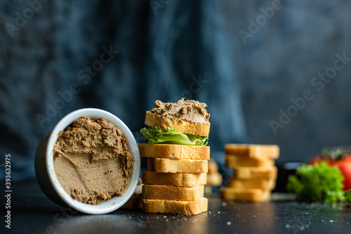 pate chicken liver or goose duck healthy meal fresh tasty snack top view copy space food background 