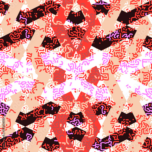 Seamless abstract pattern of rhombuses and organic diffuse texture. Template for printing on packaging  fabric.