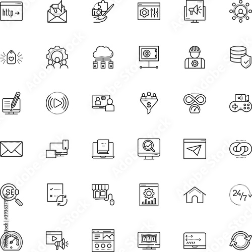 internet vector icon set such as: correspondence, writing, conversion, delivery, cycle, smart, networking, worker, team, code, data transfer rate, bag, safe, process, postal, datacenter, article