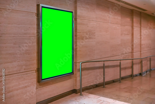 Wall with light display ad board - green color advertisement mock up