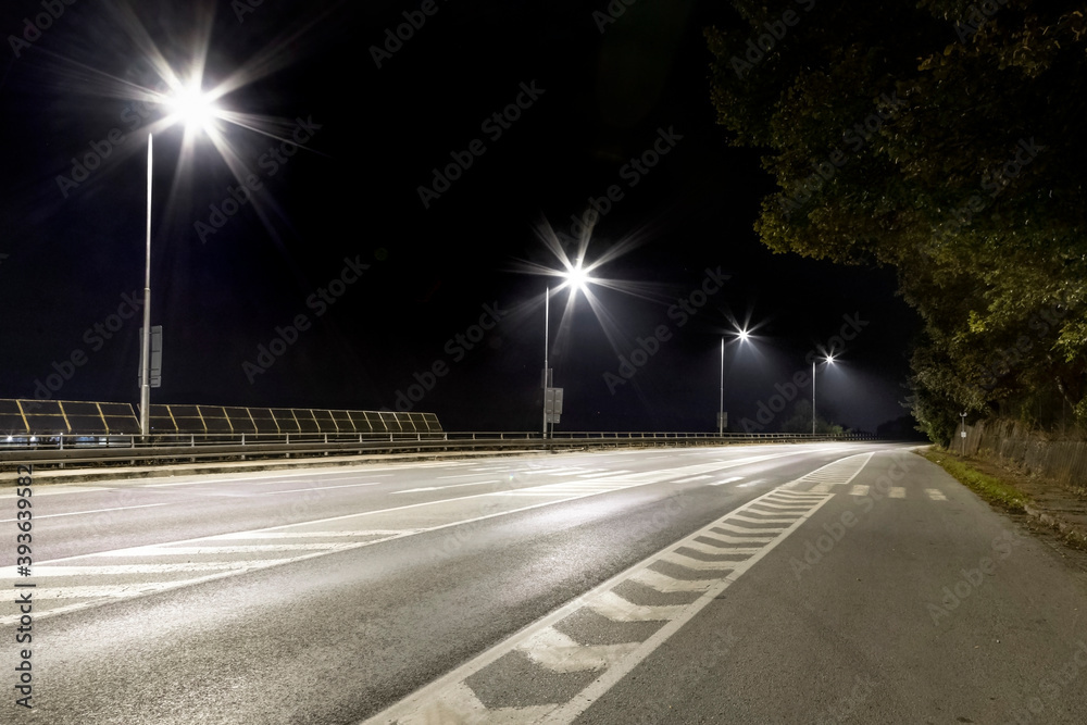 empty night street with modern LED illumination