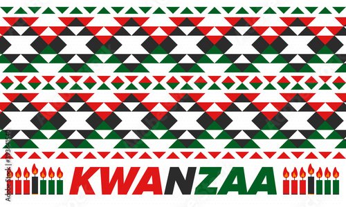 Kwanzaa Happy Celebration. African and African-American culture holiday. Seven days festival, celebrate annual from December 26 to January 1. Black history. Poster, card, banner and background. Vector