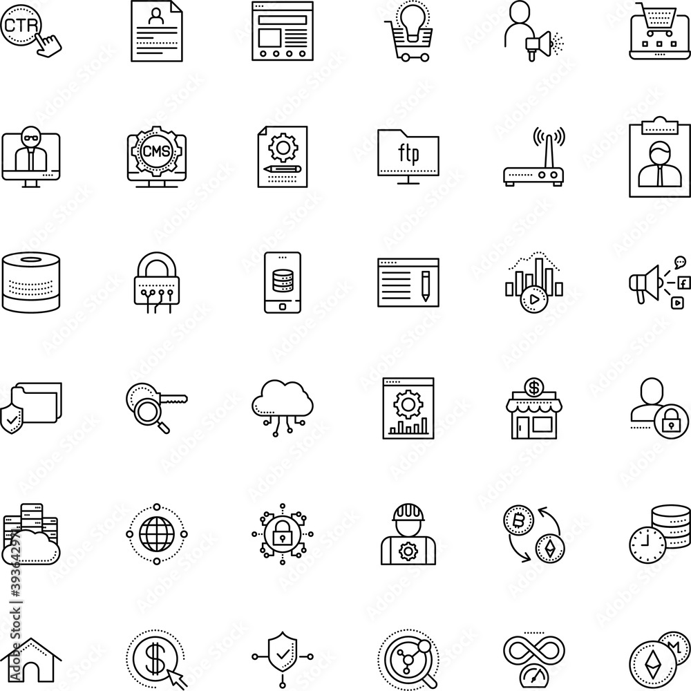 internet vector icon set such as: list, engine, facade, industrial, vpn, black, focus, monitor, contractor, hard hat, clip, closed, exploration, corporate, useful, stream, silhouette, enter