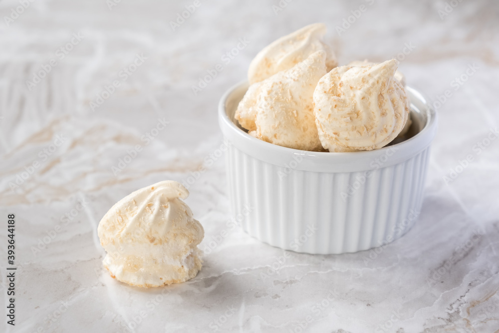 Meringues, close up. High key image Meringues, close up. High key image