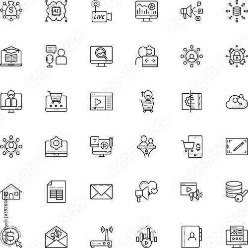 internet vector icon set such as: architecture, maintenance, modem, dictionary, homepage, building, account, access, sign symbol-live video, note, light, lead conversion, drawing