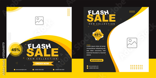 Editable template post for social media ad. web banner ads for promotion design with yellow and black color. Unique Editable modern Social Media banner Template. eps 10 vector. 