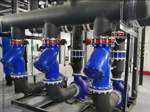 Canvas Print Large industrial ethylene glycol liquid pumps used in modern eco friendly refrig