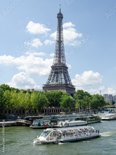 Bateau Mouche near Eiffel Tower of Paris
