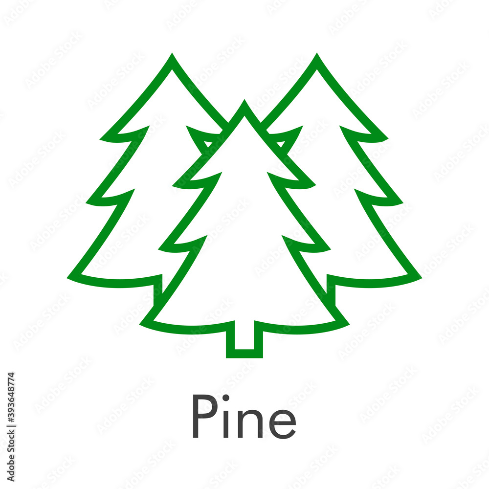 Árbol de navidad. Símbolo abeto. Logotipo con silueta de 3 árboles con ramas con lineas en color verde