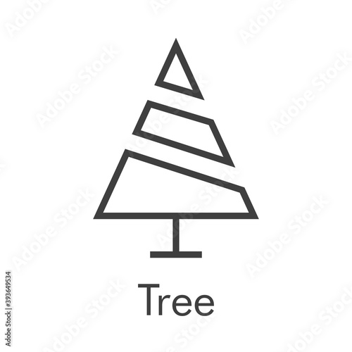 Árbol de navidad. Símbolo abeto. Logotipo árbol abstracto en forma de triángulo con piezas en diagonal con lineas en color gris