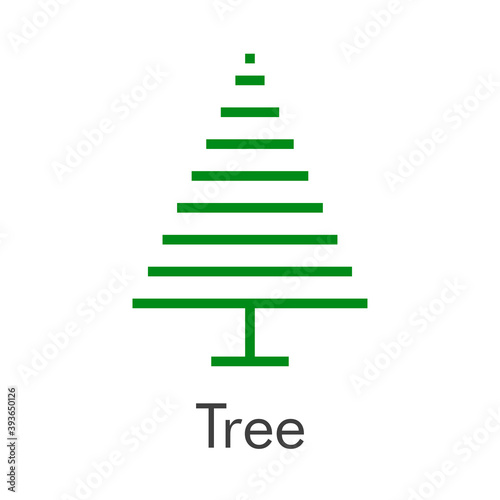 Árbol de navidad. Símbolo abeto. Logotipo árbol abstracto en forma de triángulo con lineas en horizontal en color verde