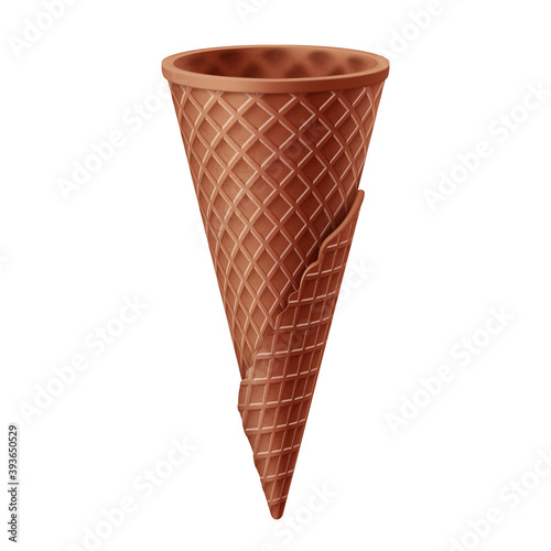 Empty Brown Waffle Cup for Ice Cream. Empty Sugar Crunchy Icecream Waffle Cone. Street Fast Food Creative illustration Isolated on White Backdrop