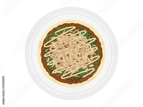 皿にのせたお好み焼きのイラスト