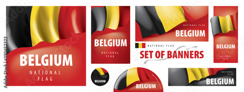 Vector set of banners with the national flag of the Belgium
