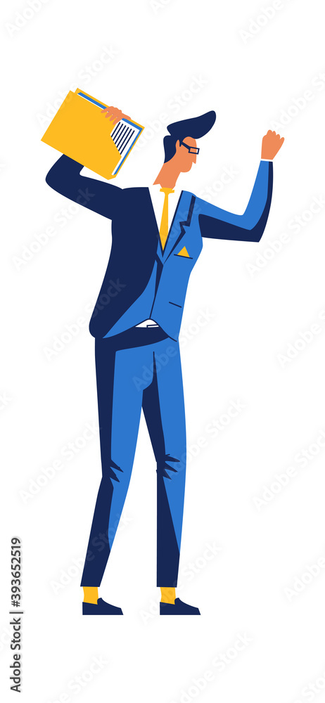 Obraz premium Businessman in despair, man in fear raised his hands up, cartoon vector illustration, flat icon