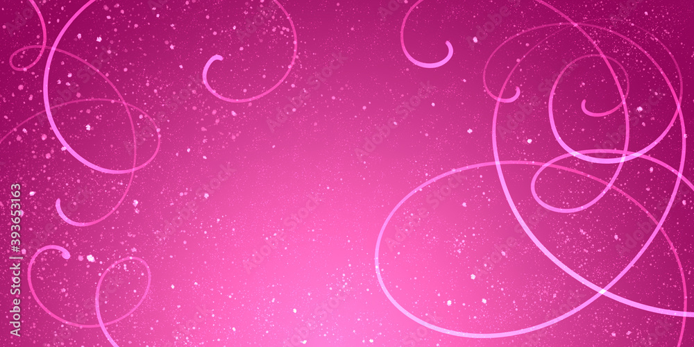 Winter rich pink banner with snow and curls around the edges of the background. Light gradient, christmas universal background for spider webs and prints