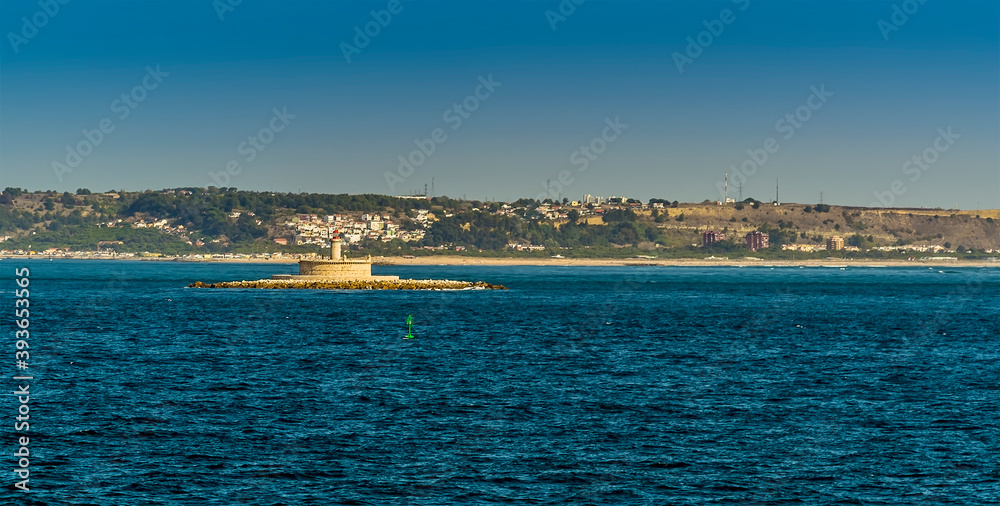 The view south at the mouth of the Tagus river, Lisbon, Portugal The view south at the mouth of the Tagus river, Lisbon, Portugal