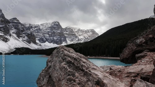 A stunning slider time lapse of clouds over Moraine Lake in Banff, Alberta, Canada 