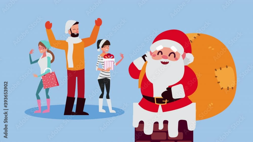 happy merry christmas animation with people and santa claus happy merry christmas animation with people and santa claus