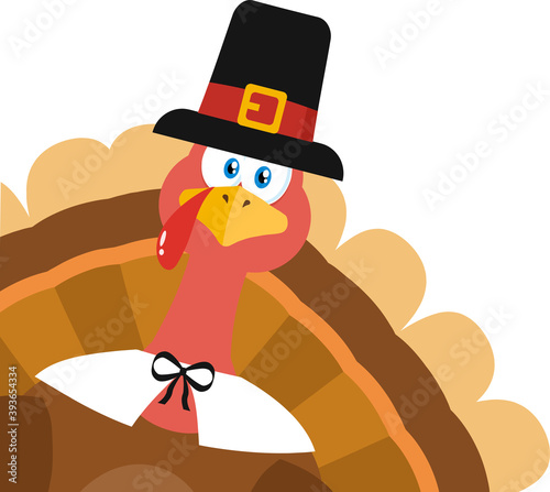 Pilgrim Turkey Bird Cartoon Mascot Character Peeking From A Corner. Vector Illustration Flat Design Isolated On White Background