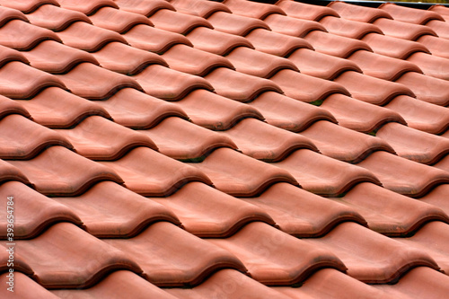 Dacheindeckung mit gebrannten Dachziegeln. Thüringen, Deutschland, Europa -- Roof covering with burnt roof tiles. Thuringia, Germany, Europe