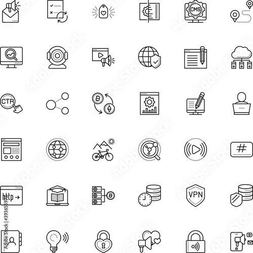 internet vector icon set such as: directory, energy, setting, send, investment, lightbulb, house, attention, story, brand, real, countdown, www, responsive, worker, asean, library, blogging, cloud