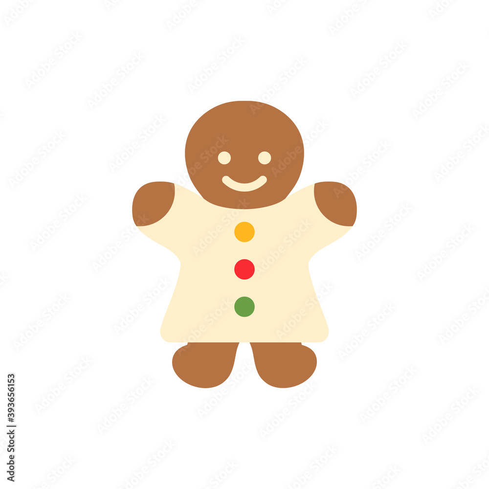 Obraz premium Cute chocolate cookie shape. Christmas gingerbread man cartoon symbol. Vector illustration isolated on white.
