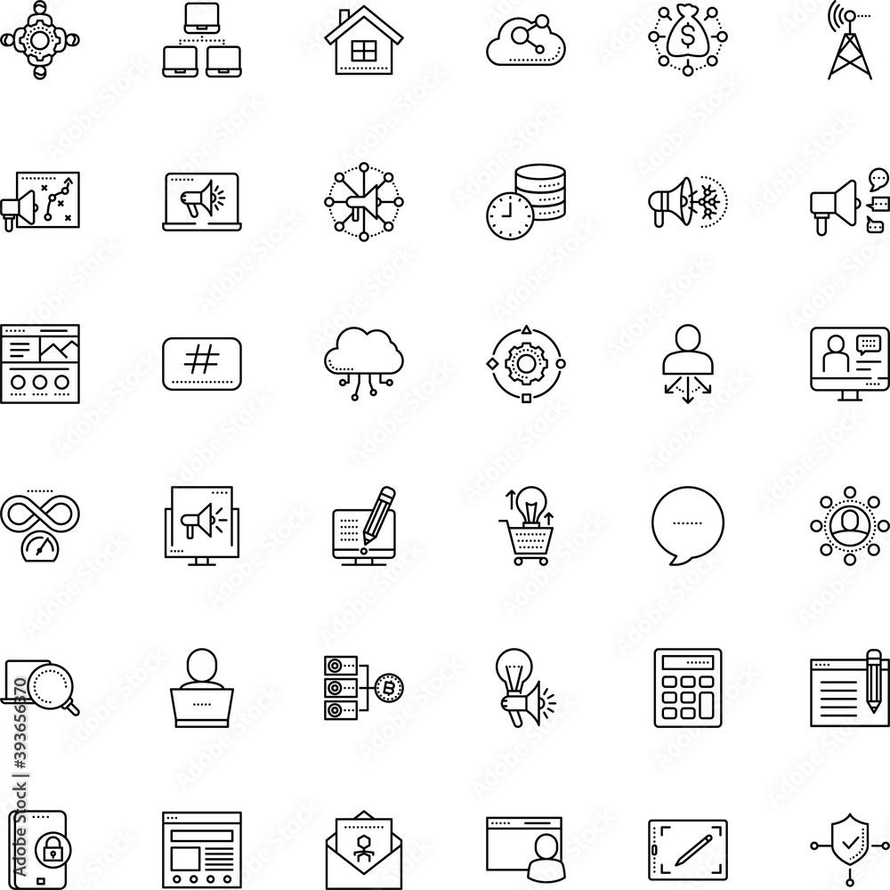 internet vector icon set such as: consulting, currency, copywriting, unlock, think, glass, note, tag, procedure, screen, experience, card, door, farm, layout, workplace, hashtag, bitcoin, spread