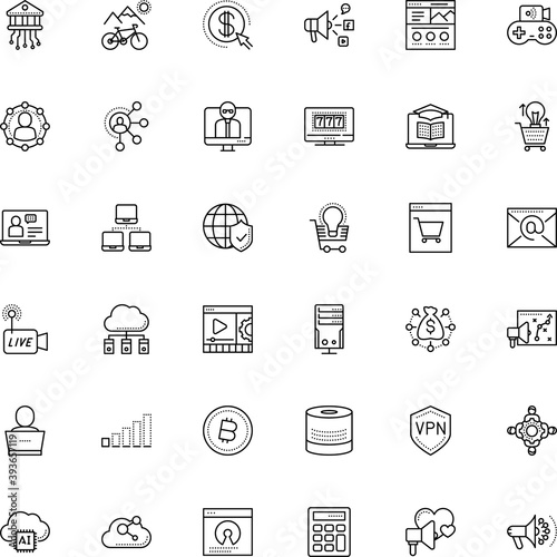 internet vector icon set such as: graduation, oriental, math, calculator, access, vpn, donation, social media network-live video, speaker, listening, ui, live stream, casino, voice, winner, designer