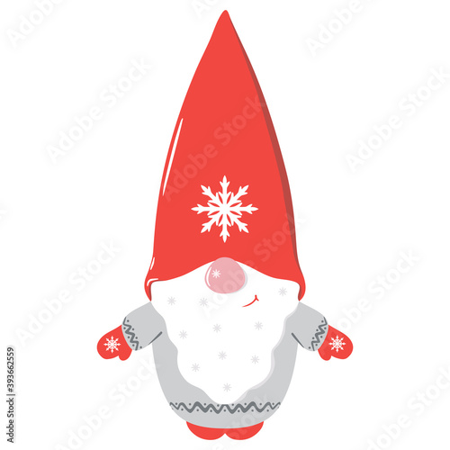 Christmas Cute Cartoon Gnome. Vector illustration, isolated on a white background.