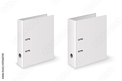 Vector 3d Closed Realistic White Blank Office Binder File with Metal Rings for A4 Paper Sheet Closeup Isolated on White Background. 4cm, 8cm, 5cm, 10cm. Design Template, Mockup, Side, Isometric View