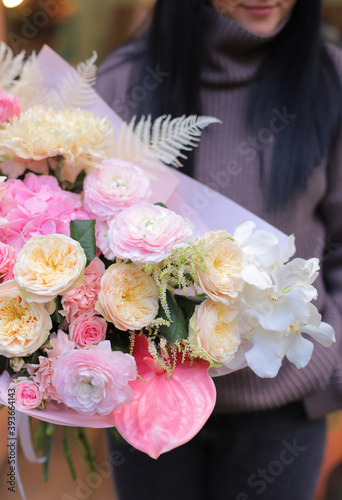 Flower composition. Macro photo. A Beautiful bouquet of fresh flowers.