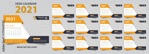Desk calendar for 2021 year in clean minimal style. Corporate Business design planner template. Week Starts on Sunday. Set of 12 Months. Ready for print.trendy background, vector layout, printing.