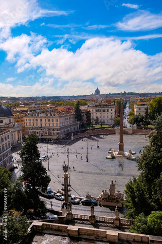 Terrazza del Pincio - Aerial View of Piazza del Popolo and Egyptian Obelisk -  Rome, Italy.
