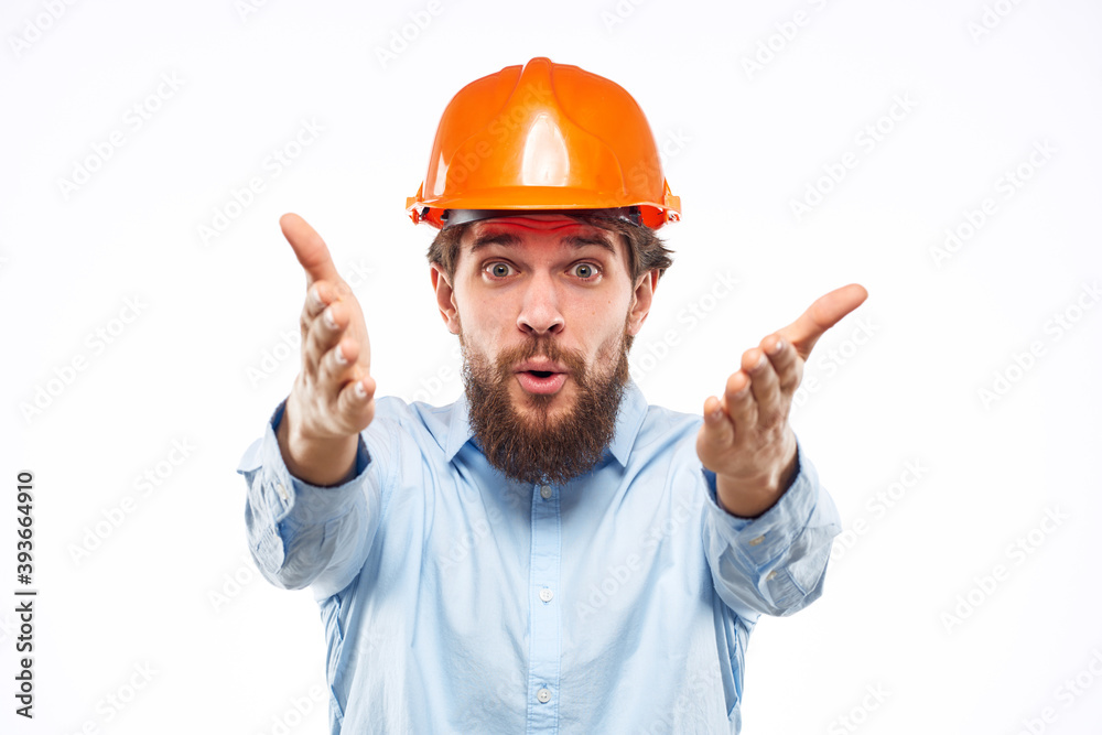 Engineer in orange coloring safety professionals construction emotions hand gestures